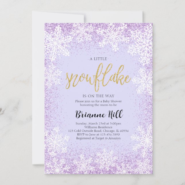 Invitation Purple Un Petit Baby shower De Flocon De Neige (Devant)