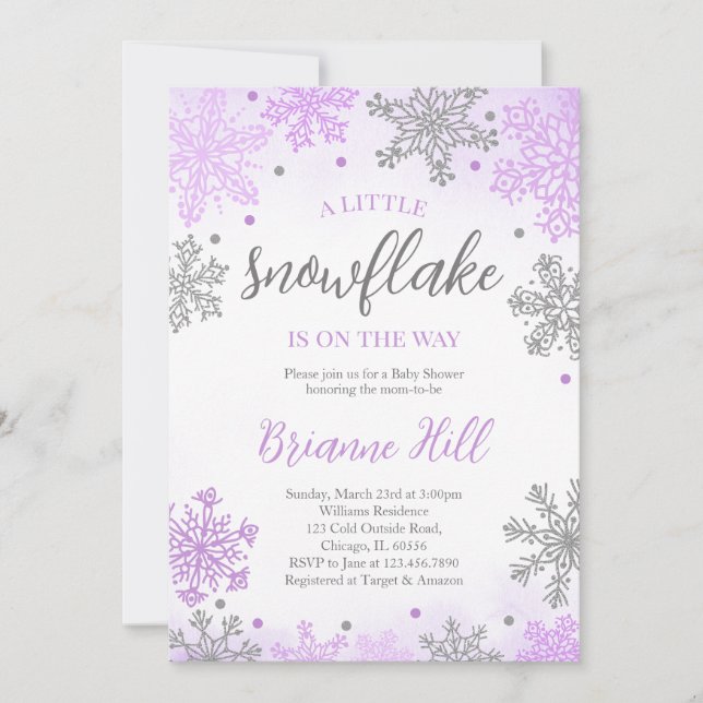 Invitation Purple Un Petit Baby shower De Flocon De Neige (Devant)