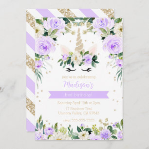 Invitation Purple Unicorn Fille Anniversaire