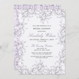 Invitation Purple Vintage Floral Printemps Fête des mariées d