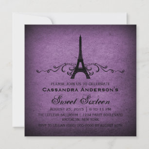 Invitation Purple Vintage Français Flourish Sweet 16 Invitati