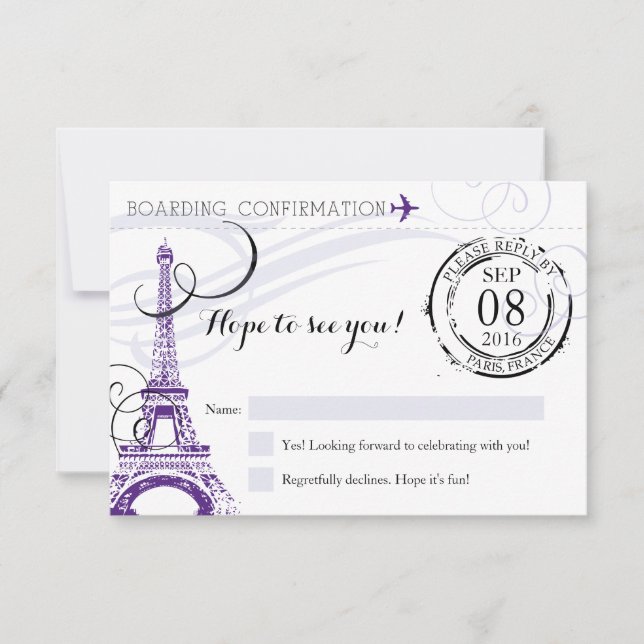 Invitation Purple Vintage Paris France Anniversaire RSVP (Devant)