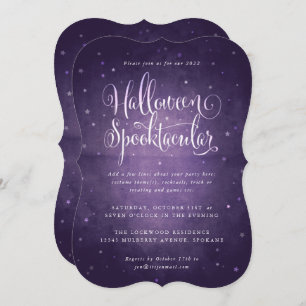 Invitation Purple Vintage Stars Halloween Spooktacular Party