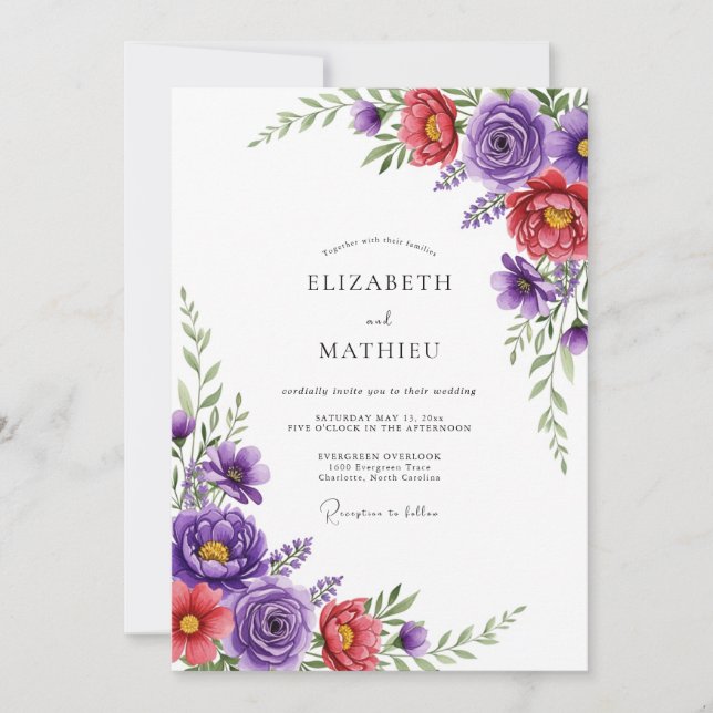 Invitation Purple Vivid Spring Wedding (Devant)