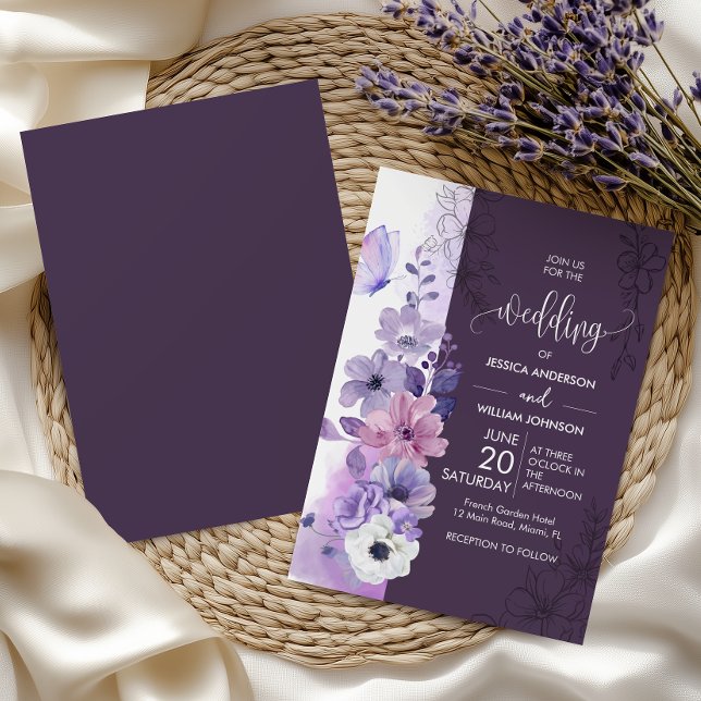 Invitation Purple Watercolor Floral Wedding (Créateur téléchargé)