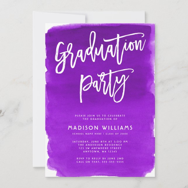 Invitation Purple Watercolor Graduation Party (Devant)