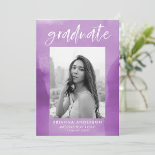 Invitation Purple Watercolor Laver Photo Graduation Party