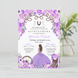 Invitation Purple Western Charra Girl Ranchero Quinceanera