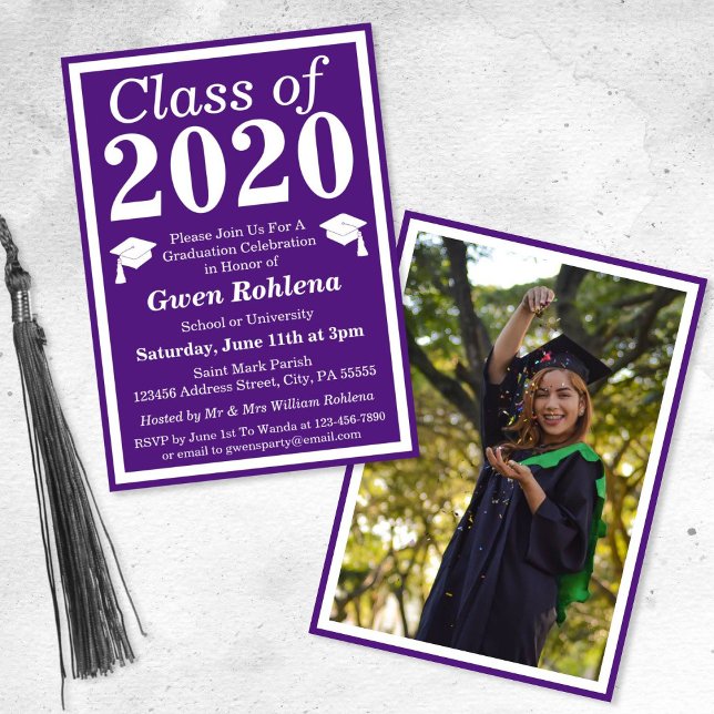 Invitation Purple White Class of 2024 Graduation Photo (Créateur téléchargé)