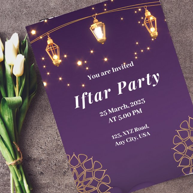Invitation Purple White et Gold Modern Iftar Party (Créateur téléchargé)