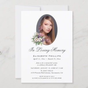 Invitation Purple White Floral Photo Funeral Service