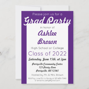 Invitation Purple White Grad Party Gras Graduation