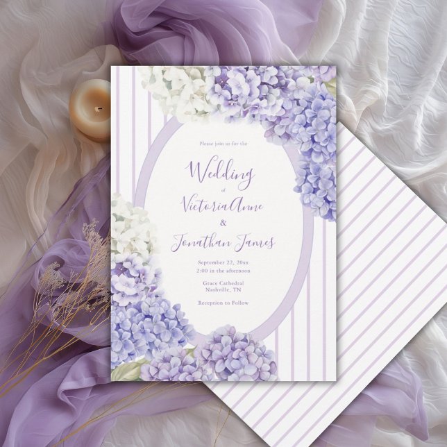 Invitation Purple White Hydrangeas Floral Stripe Wedding (Créateur téléchargé)