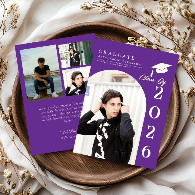 Invitation Purple & White Photo Graduation announcement (Créateur téléchargé)