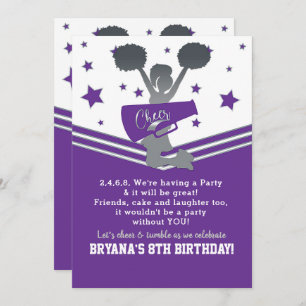 Invitation Purple & White Stars Cheer Cheer Party