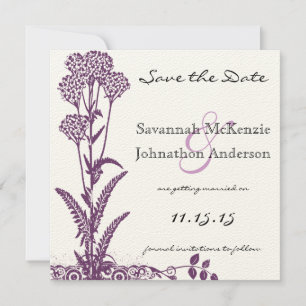 Invitation Purple Wild Flower Branch Mariage Enregistrer la d