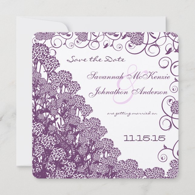 Invitation Purple Wild Flower Branch Mariage Enregistrer la d (Devant)