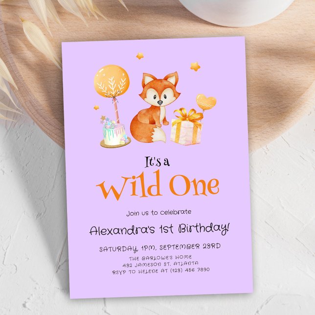 Invitation Purple Wild One Baby Girl Premier anniversaire (Purple Wild One Baby Girl First Birthday Invitation)