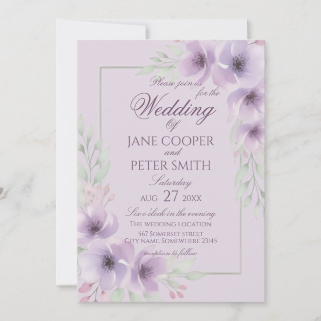 Invitation Purple wildflowers floral Budget Wedding (Devant)