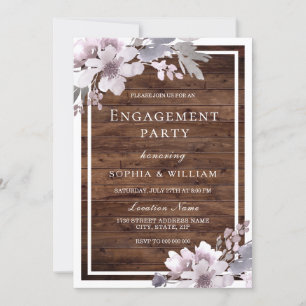 Invitation Purple Winter Floral Rustic Engagement Party