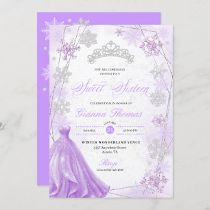 Invitation Purple Winter Wonderland Snowflake Sweet 16