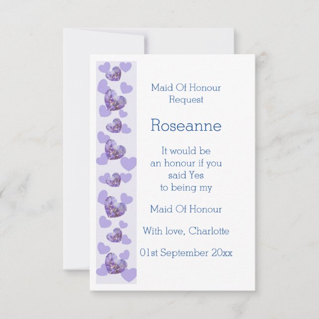 Invitation Purple Wisteria Coeur Maid Of Honor Request (Devant)