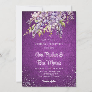 Invitation Purple Wisteria Silver Parties scintillant Mariage