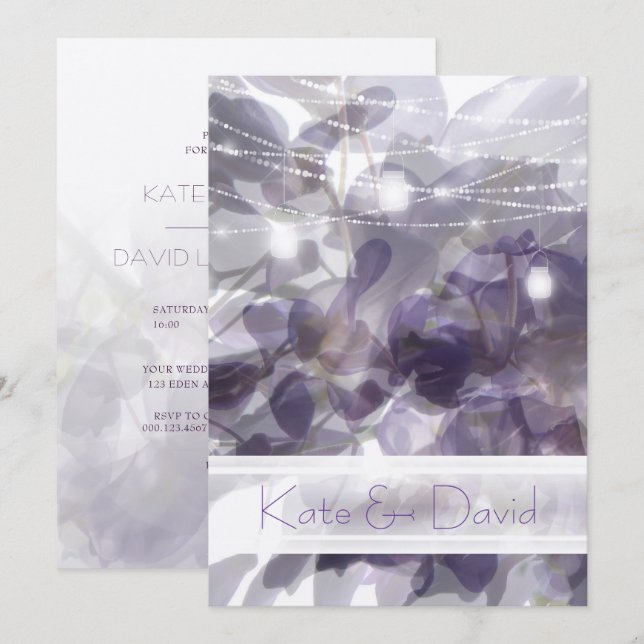 Invitation ©Purple Wisteria String Lights Mason Jars Mariage (Devant / Derrière)