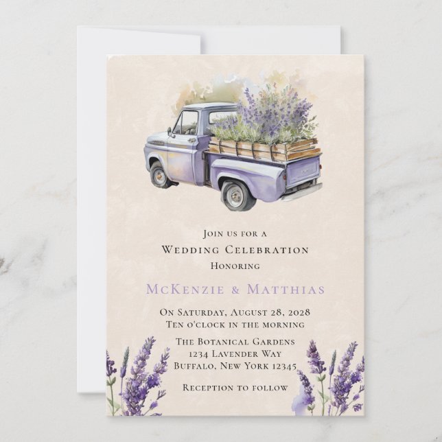 Invitation Purple Wisteria Vintage Truck Mariage Célébration (Devant)