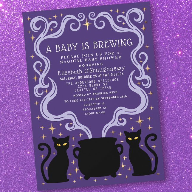 Invitation Purple Witchy Baby is Brewing Baby Shower  (Créateur téléchargé)