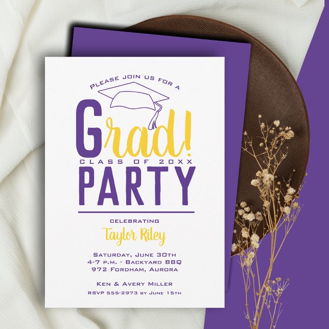 Invitation Purple Yellow Gold Party (Créateur téléchargé)