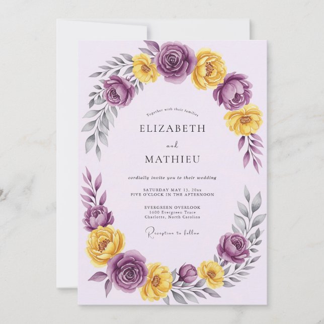Invitation Purple Yellow Romantic Spring Wedding (Devant)