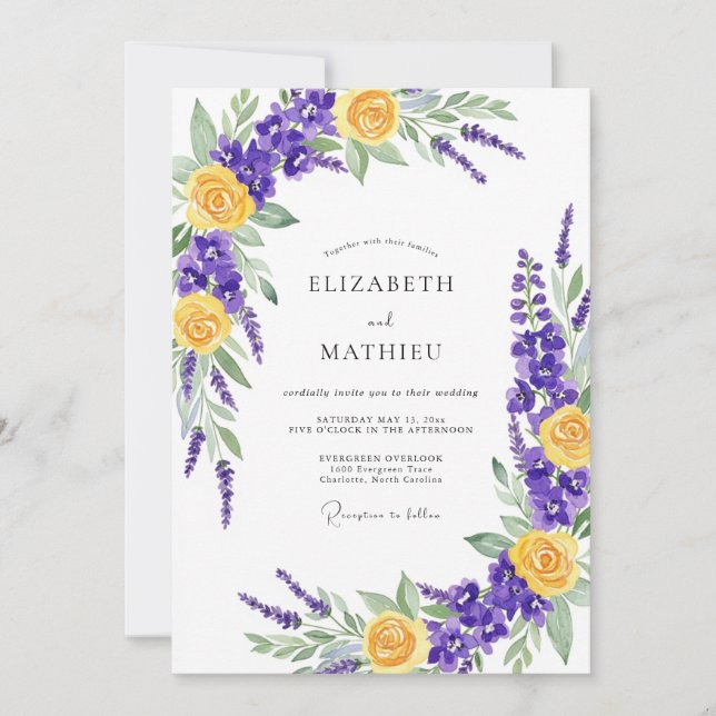 Invitation Purple Yellow Vibrant Meadow Wedding (Devant)