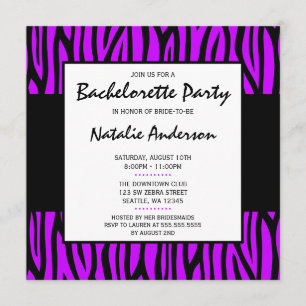 Invitation Purple Zebra Modern Bachelorette Party