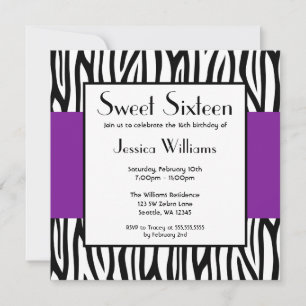 Invitation Purple Zebra Modern Sweet 16