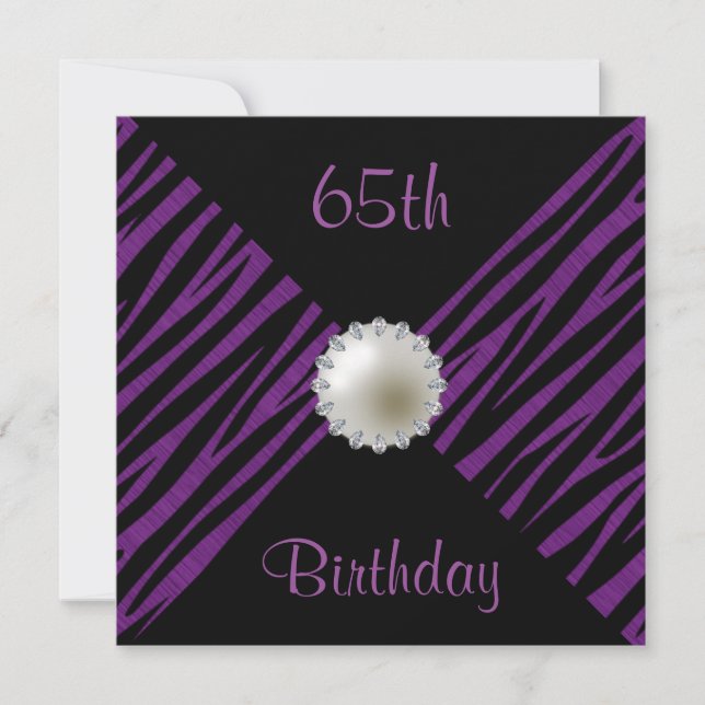 Invitation Purple Zebra & Pearl 65e anniversaire (Devant)
