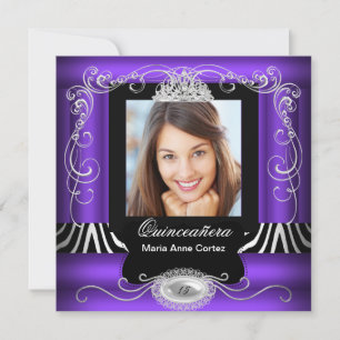 Invitation Purple Zebra Photo Quinceanera 15e anniversaire