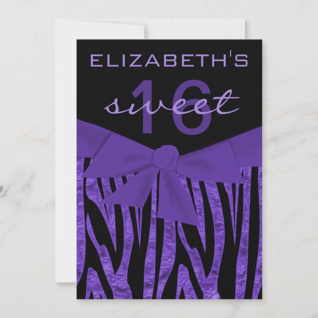 Invitation Purple Zebra Print Sweet 16 Anniversaire Invitatio (Devant)
