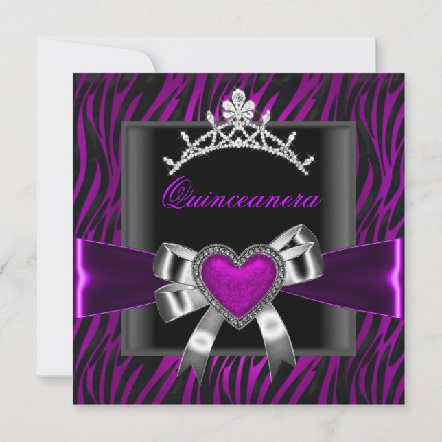 Invitation Purple Zebra Tiara Quinceanera 15ème anniversaire  (Devant)