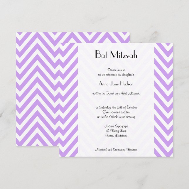 Invitation Purple Zigzag, Purple Chevron, Bat mitzvah (Devant / Derrière)
