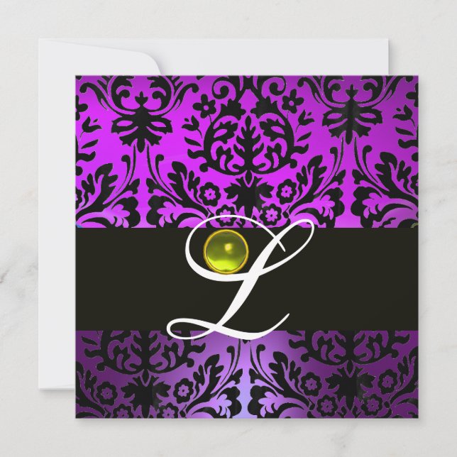 INVITATION PURPRE NOIR DAMAS MONOGRAMME TOPAZE JAUNE (Devant)