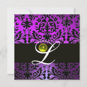 INVITATION PURPRE NOIR DAMAS MONOGRAMME TOPAZE JAUNE
