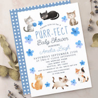 Purr-fect Cute Cats Floral Boy Baby shower