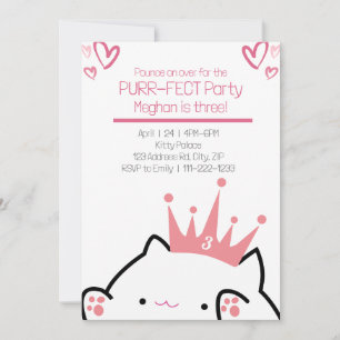 Invitation Purr-fect Princess Pink Cat Girl Anniversaire