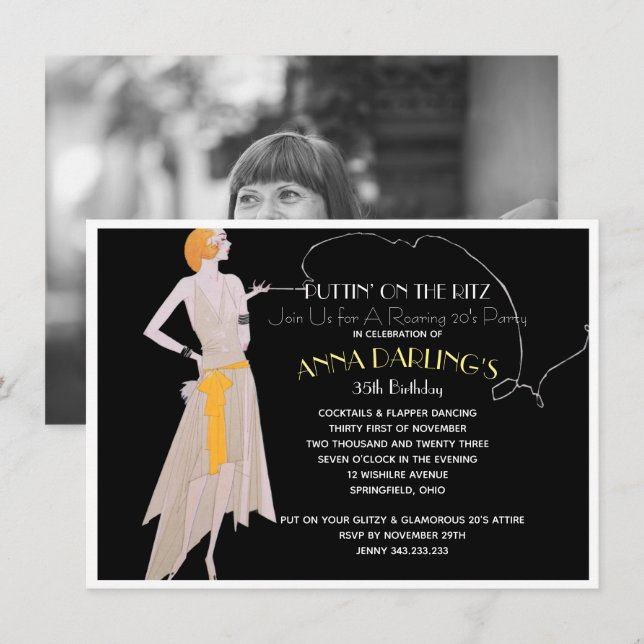 Invitation Puttin'On the Ritz 20's Flapper Party (Devant / Derrière)