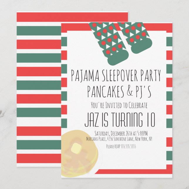 Invitation Pyjama de Noël avec Crêpes d'Anniversaire (Devant / Derrière)