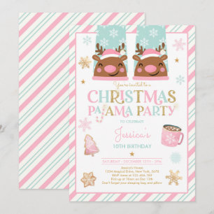 Invitation Pyjama de Noël rose et or fête d'anniversaire