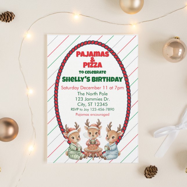Invitation Pyjama et pizza, anniversaire du renne de Noël (Créateur téléchargé)