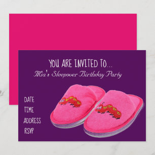Invitation Pyjama party d'anniversaire chausson rose