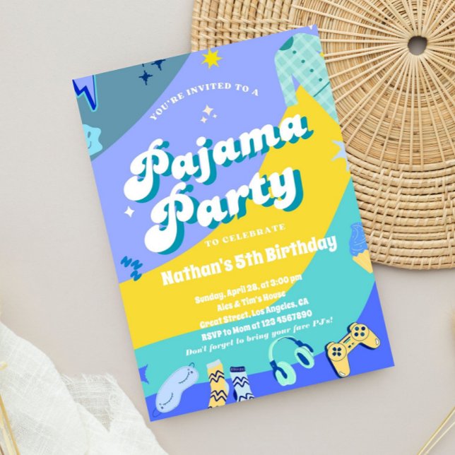 Invitation Pyjama Party de jeu pour garçons Soirée pyjama (boys pajama party invite, sleepover invitation boy, gaming birthday invite, boys birthday invitation)